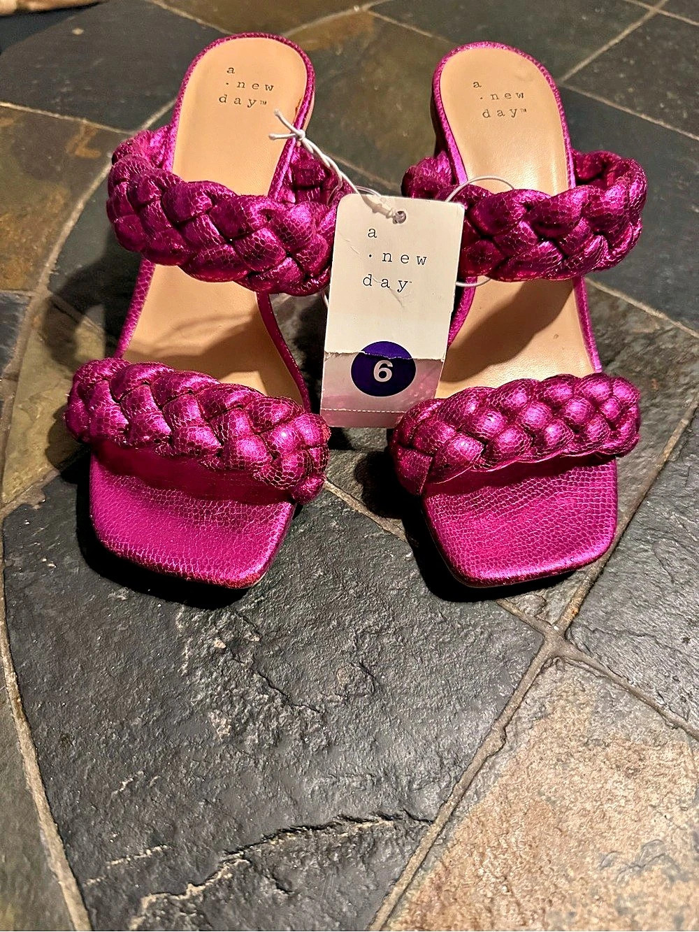 A New Day Basil Mule Heels Pink Braided Sandals Size 6